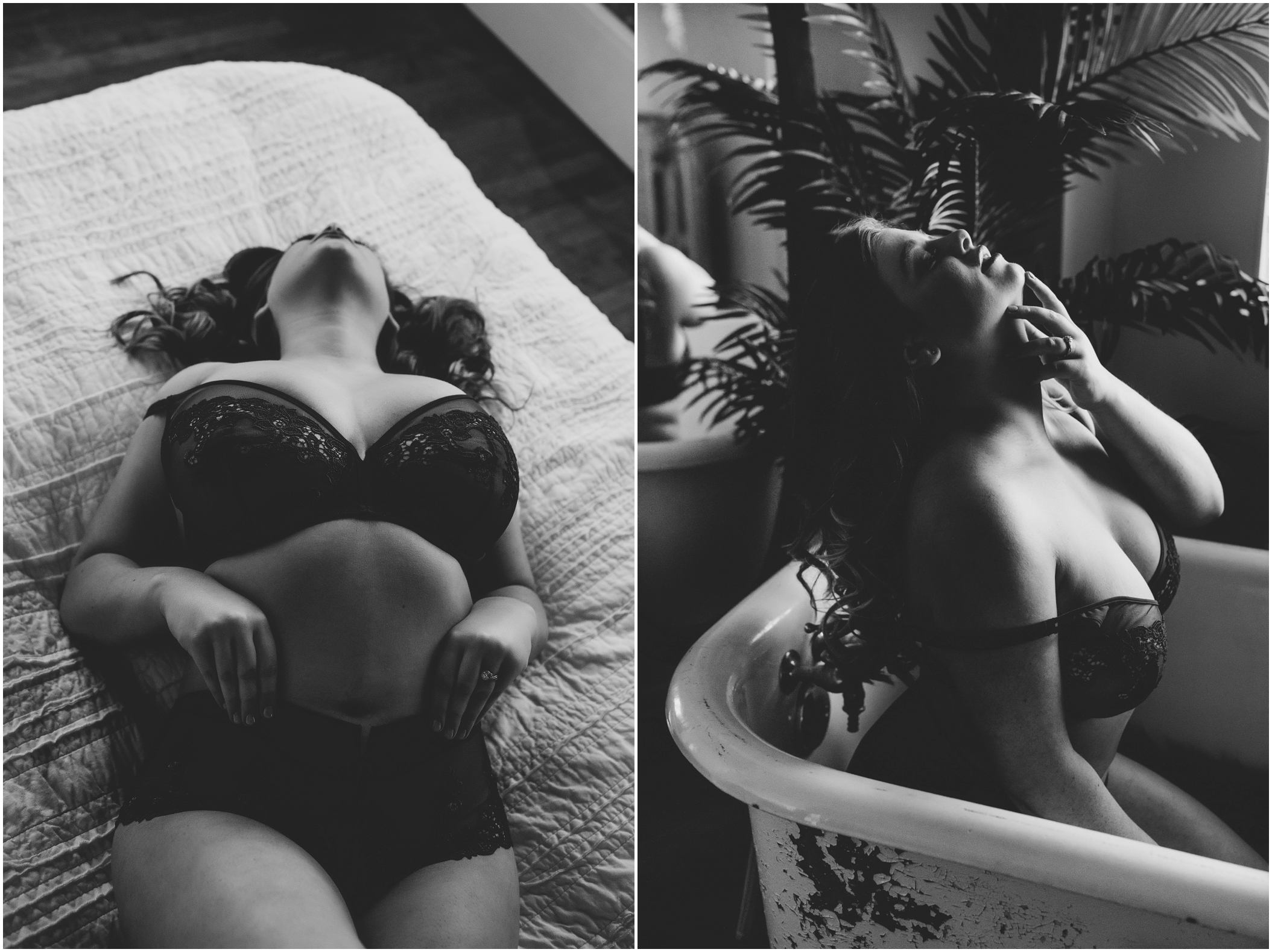 Boudoir photography in bathtub and bed in lingerie